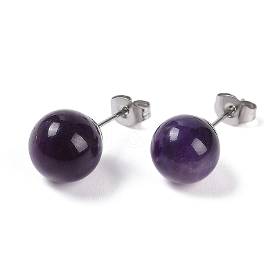 Natural Amethys Stud Earrings EJEW-Z060-04P-02-1