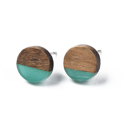 Transparent Resin & Walnut Wood Stud Earrings EJEW-N017-008-A04-1