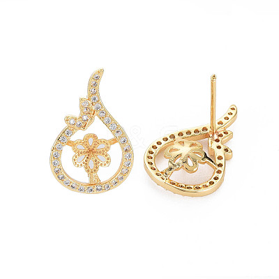 Brass Micro Pave Clear Cubic Zirconia Stud Earring Findings KK-S364-050-1