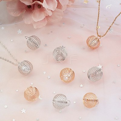 Hollow Lantern Iron Wire Bead Cage Pendants IFIN-SC0001-15-1