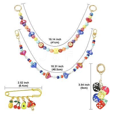 4Pcs Acrylic & Plastic & Resin Bead Heart Apple Bag Extender Chains and Steel Dice Brooches HJEW-YW00110-1