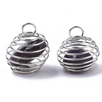 Iron Wrap-around Spiral Bead Cage Pendants IFIN-R239-04P-1