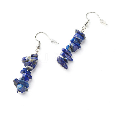 Natural Lapis Lazuli Chip Beads Dangle Earrings EJEW-JE04649-12-1