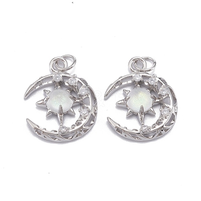 Brass Micro Pave Clear Cubic Zirconia Glass Pendants ZIRC-C024-06P-03-1