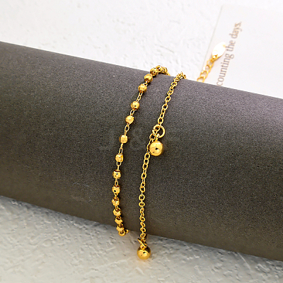 Vintage Beach Brass Round Ball Tassel Double Layer Chain Anklets for Women LK2381-1