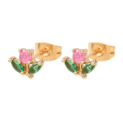 Brass Micro Pave Cubic Zirconia Stud Earrings for Women KK-CBACC01-05G-1