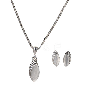 Horse Eye Alloy & Cat Eye Pendant Necklaces & Stud Earrings Sets FS-WG775AC-03-1