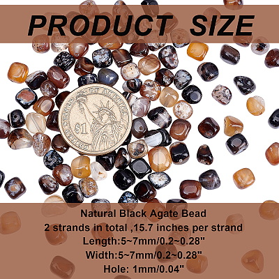 ARRICRAF Natural Black Agate Bead Strands G-AR0003-40-1