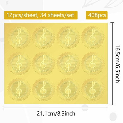 34 Sheets Self Adhesive Gold Foil Embossed Stickers DIY-WH0509-010-1