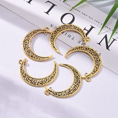 Tibetan Style Alloy Hollow Moon  2-Loop Link Pendants X-TIBEP-5312-AG-LF-1