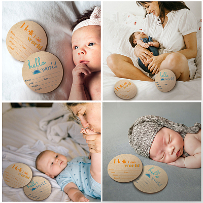 2Pcs 2 Style Single-face Printed Wooden Baby Photo Props DJEW-WH0600-006-1