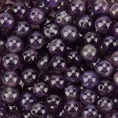120Pcs Natural Amethyst Round Beads G-PA0001-16A-1