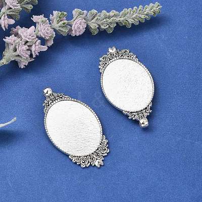 Vintage Tibetan Style Alloy Carved Rose Large Pendant Cabochon Settings LS-TIBEP-N003-28AS-1
