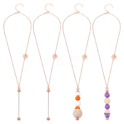 304 Stainless Steel Rose Flower Chain Necklaces NJEW-TAC0021-1