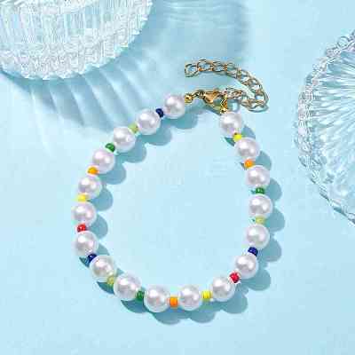 Glass & Acrylic Round Beaded Bracelets BJEW-JB10076-1