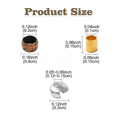 1200Pcs 15 Styles Iron and Brass Crimp Beads FIND-YW0004-74-1