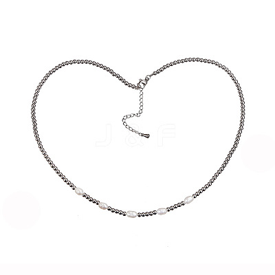 Stylish Natural Freshwater Pearls & Stainless Steel Beaded Necklaces for Women NR6960-1-1