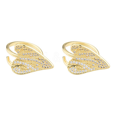 Clear Cubic Zirconia Heart Leaf Open Cuff Ring RJEW-T016-42G-1