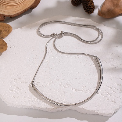 Adjustable 304 Stainless Steel Curved Shape Round Snake Chain Slider Choker Necklaces for Women CE3474-2-1