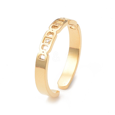 Crystal Rhinestone Oval with Square Open Cuff Ring RJEW-I096-20G-1