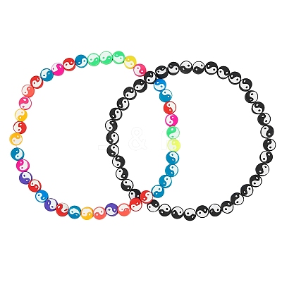 2 Strands 2 Colors Handmade Polymer Clay Beads Strand CLAY-SZ0001-16-1