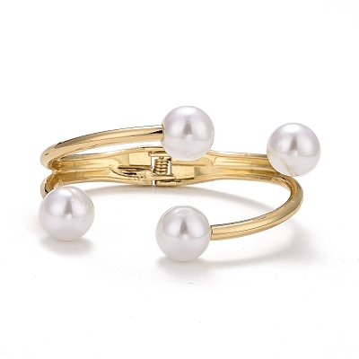 Alloy Wire Wrap with Plastic Pearl Cuff Bangle LS-BJEW-K223-08KCG-1