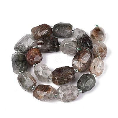 Natural Green Lodolite Quartz/Garden Quartz/Green Phantom Quartz Beads Strands G-N362-07A-04-1