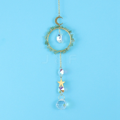 Glass & Brass Pendant Decorations HJEW-PW0002-08E-1