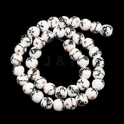 Handmade Flower Printed Porcelain Ceramic Beads Strands PORC-M006-8mm-02-1