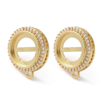 Brass Micro Pave Clear Cubic Zirconia Stud Earrings Findings KK-R215-09G-02-1