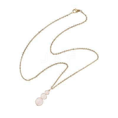 Natural Green Aventurine & Rose Quartz & Amethyst & Carnelian & Dyed Quartz Round Beaded Gourd Shape Pendant 304 Stainless Steel Cable Chain Necklaces for Women NJEW-JN05656-1