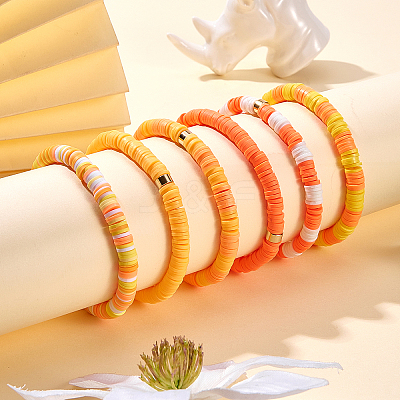Handmade Polymer Clay Heishi Beads Stretch Bracelets Sets BJEW-JB05902-01-1