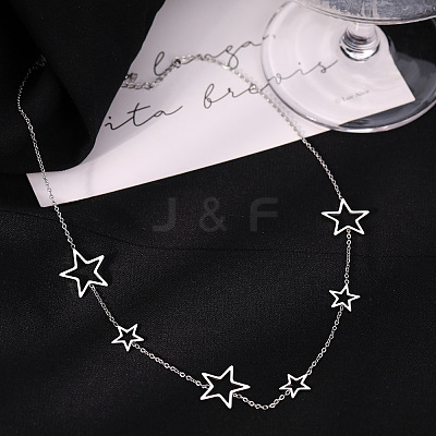 304 Stainless Steel Star Link Chain Necklaces for Women FS-WGF136C-02-1