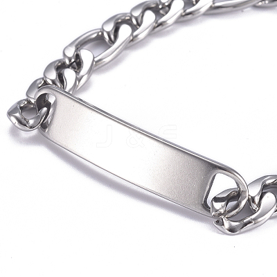 667 Stainless Steel Figaro Chain ID Bracelets BJEW-G631-03P-1-1
