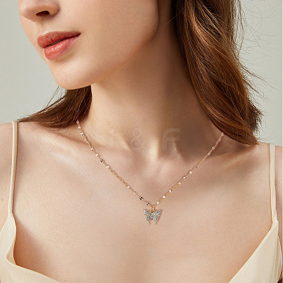 2Pcs 2 Colors Crystal Rhinestone Butterfly Pendant Necklaces Set with Alloy Dapped Chains for Women NJEW-AN0001-67-1