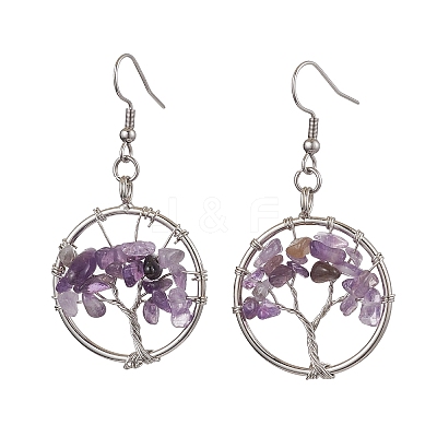 Natural Mixed Stone & Brass Dangle Earring EJEW-JE05981-1