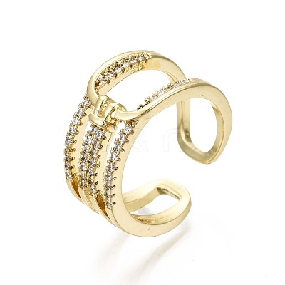 Brass Micro Pave Clear Cubic Zirconia Cuff Rings RJEW-S044-101-NF-1