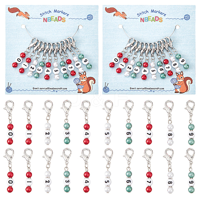 Christmas Theme Acrylic Beaded Locking Stitch Markers HJEW-PH01755-1