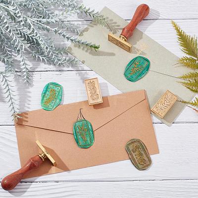 Pear Wood Handle and Wax Seal Brass Stamp Head Sets AJEW-CP0002-49-1