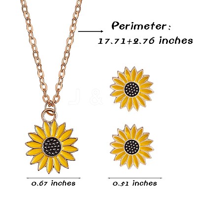 Enamel Sunflower Pendant Necklace and Stud Earrings JX217A-1