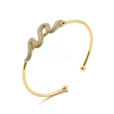 Clear Cubic Zirconia Snake Cuff Bangle BJEW-E032-04G-1