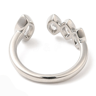 Rack Plating Brass Pave Clear Cubic Zirconia Open Cuff Rings for Women RJEW-Q770-31P-1