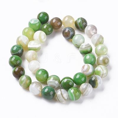 Natural Striped Agate/Banded Agate Beads Strands G-G582-10mm-61-1