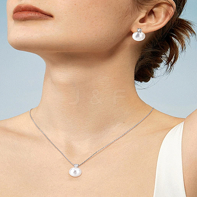 Round Plastic Imitation Pearl Pendant Necklace & Stud Earring SJEW-LP0001-36-1