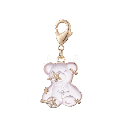 3Pcs Bear Transparent Resin Rhinestone Pendant Decorations HJEW-JM01007-1