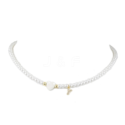 Brass Micro Pave Grade AAA Cubic Zirconia Letter Pendant Necklaces NJEW-JN04771-25-1