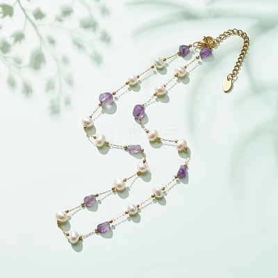 Natural Amethyst & Pearl Beaded Necklace NJEW-JN03894-03-1