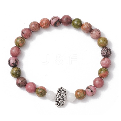 Natural Unakite & White Jade & Rhodonite Round Beaded Stretch Bracelets BJEW-JB11953-01-1