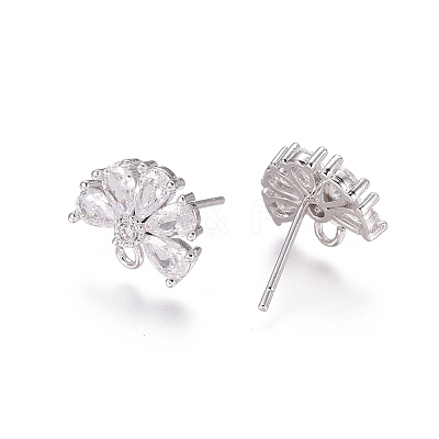 Brass Cubic Zirconia Stud Earring Findings LS-EJEW-E257-05P-1