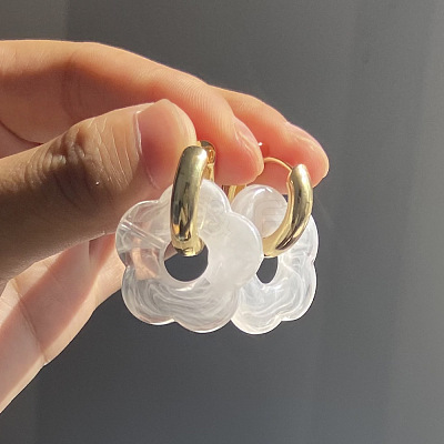 Flower Stainless Steel Acrylic Hoop Earrings FS-WGEB331-01-1